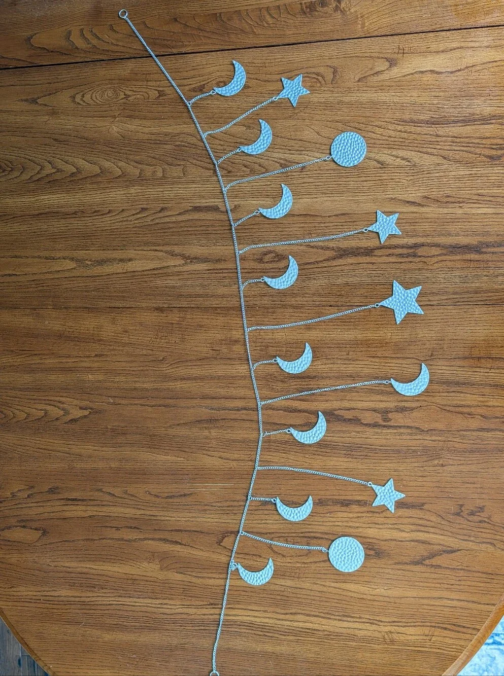 Celestial Silver Hammered Metal Moon & Star Phase Garland - Boho Wall Hanging